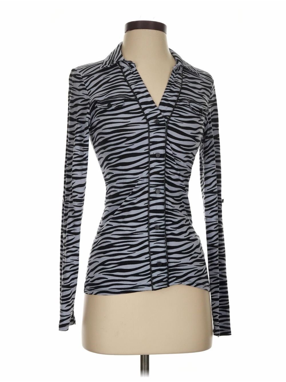 Morgan de Toi Black and White Zebra Print Button-Down Shirt